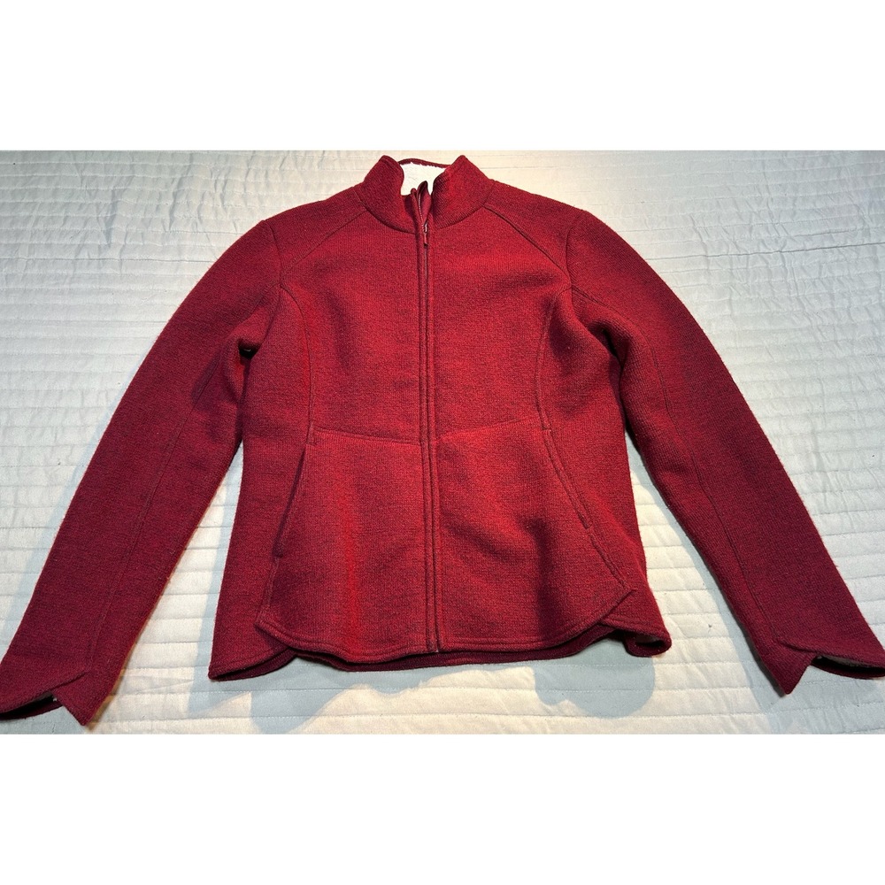 REI‎ Womens Fleece Lined Full Zip Jacket Dark Red Size Medium Wool Blend EUC - Picture 2 of 7